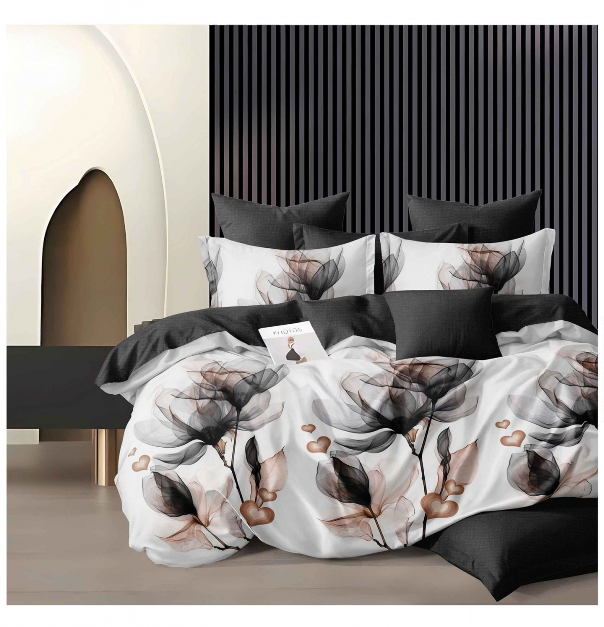 Lenjerie pat dublu,bumbac finet,6 piese,cearceaf normal 220x240cm, cearceaf pilota 200x220cm, 2 fete de perna 50x70, 2 fete de perna 70x70-A1098 [1]