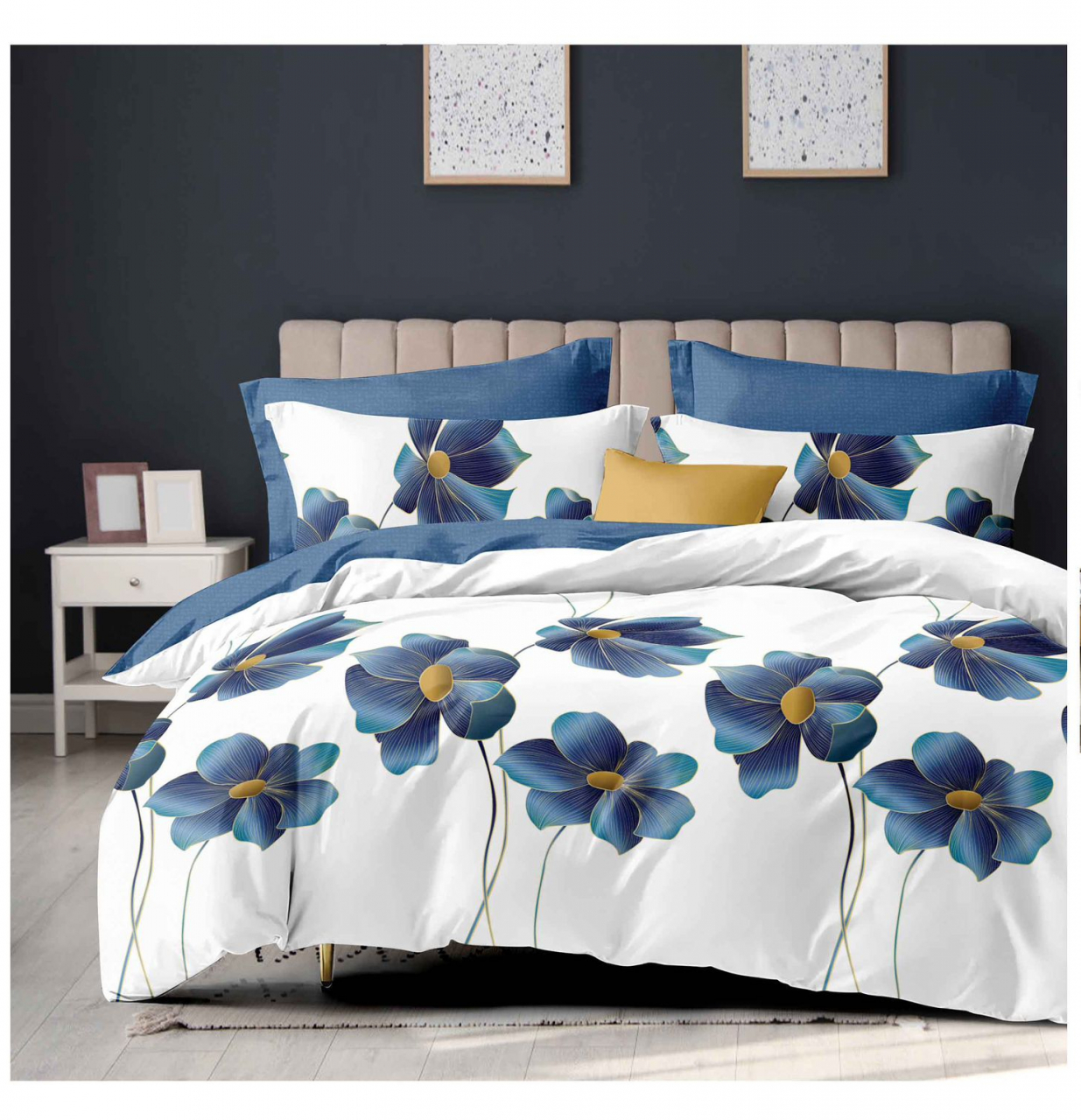 Lenjerie pat dublu,bumbac finet,6 piese,cearceaf normal 220x240cm, cearceaf pilota 200x220cm, 2 fete de perna 50x70, 2 fete de perna 70x70-A1100 [1]