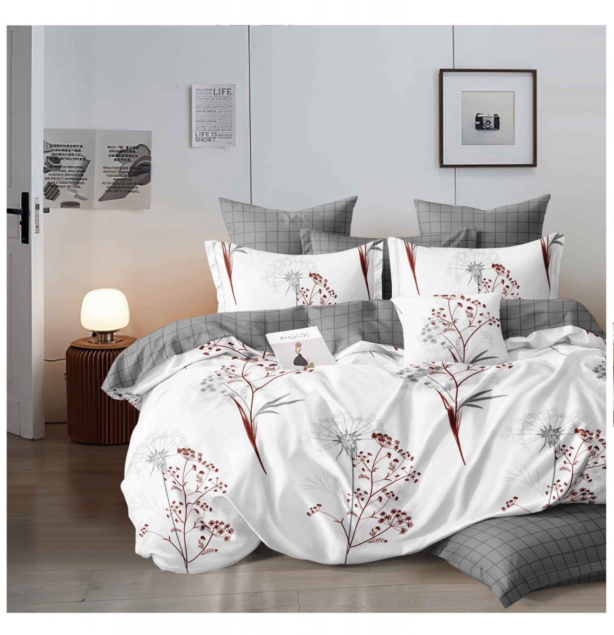Lenjerie pat dublu,bumbac finet,6 piese,cearceaf normal 220x240cm, cearceaf pilota 200x220cm, 2 fete de perna 50x70, 2 fete de perna 70x70-A1103 [1]
