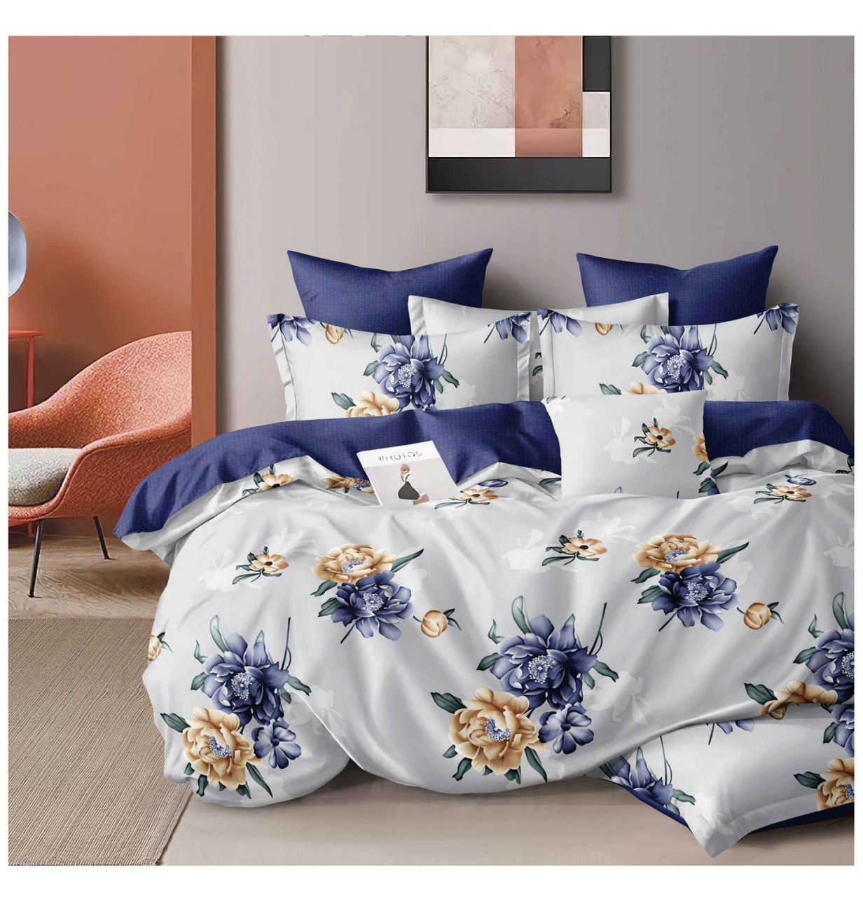 Lenjerie pat dublu,bumbac finet,6 piese,cearceaf normal 220x240cm, cearceaf pilota 200x220cm, 2 fete de perna 50x70, 2 fete de perna 70x70-A1172 [1]