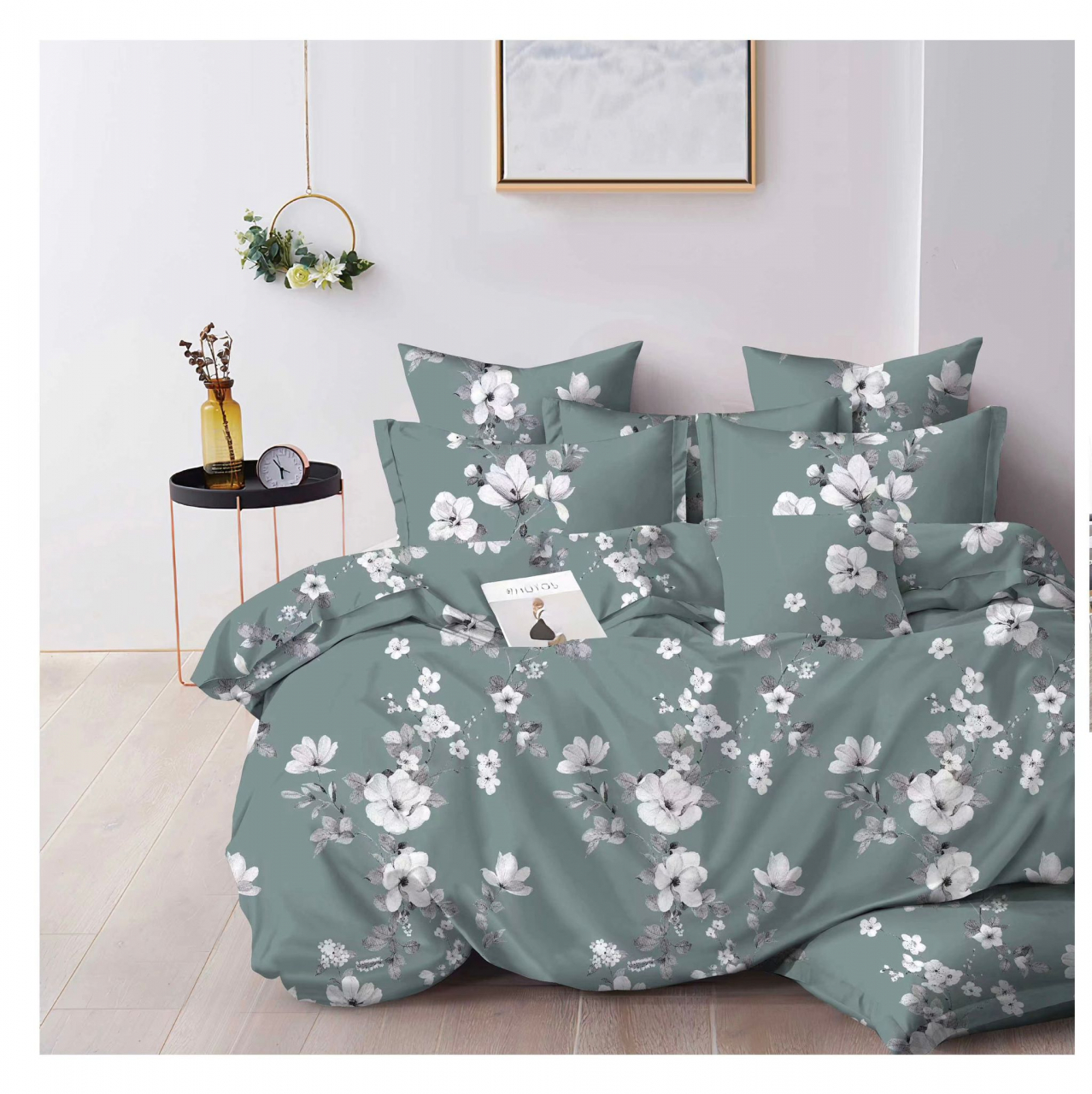 Lenjerie pat dublu,bumbac finet,6 piese,cearceaf normal 220x240cm, cearceaf pilota 200x220cm, 2 fete de perna 50x70, 2 fete de perna 70x70-A1177 [1]