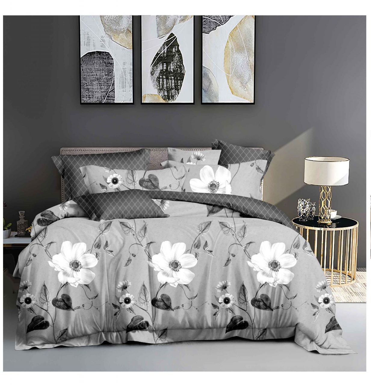 Lenjerie pat dublu,bumbac finet,6 piese,cearceaf normal 220x240cm, cearceaf pilota 200x220cm, 2 fete de perna 50x70, 2 fete de perna 70x70-A1181 [1]