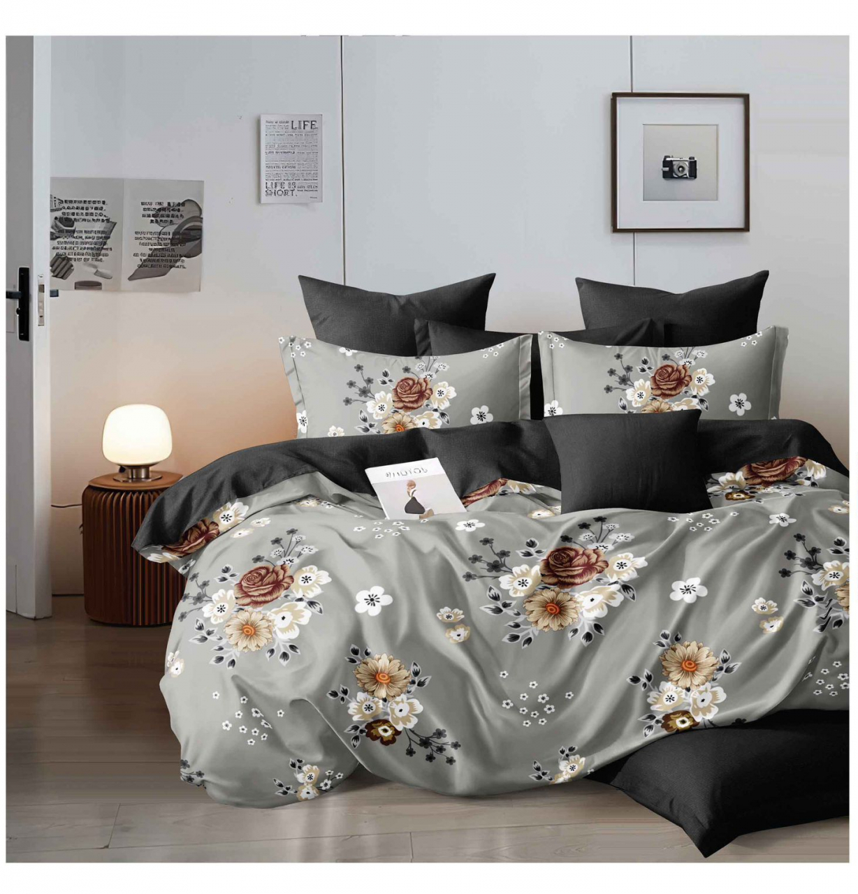 Lenjerie pat dublu,bumbac finet,6 piese,cearceaf normal 220x240cm, cearceaf pilota 200x220cm, 2 fete de perna 50x70, 2 fete de perna 70x70-A1182 [1]