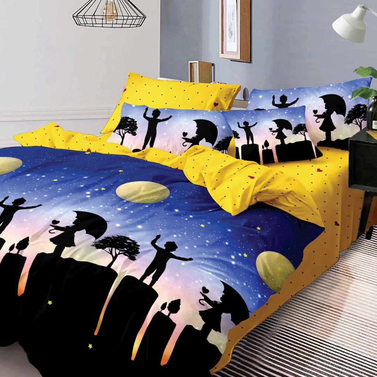 Lenjerie pat dublu,bumbac finet,6 piese,cearceaf normal 220x240cm, cearceaf pilota 200x220cm, 2 fete de perna 50x70, 2 fete de perna 70x70-M100 [1]