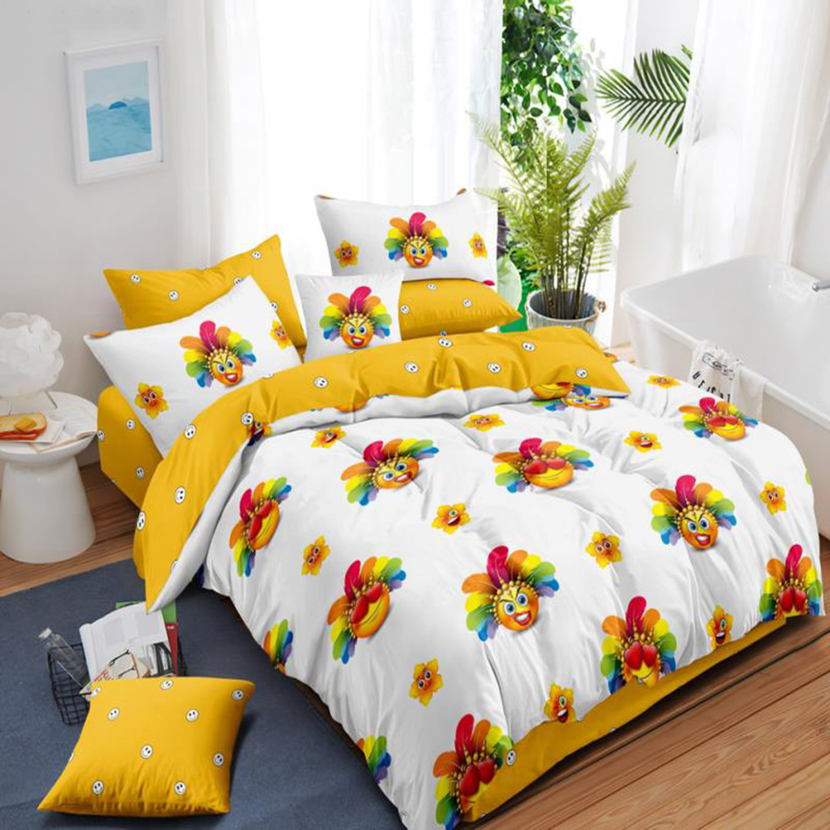 Lenjerie pat dublu,bumbac finet,6 piese,cearceaf normal 220x240cm, cearceaf pilota 200x220cm, 2 fete de perna 50x70, 2 fete de perna 70x70-M122 [1]