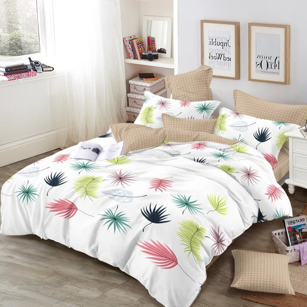 Lenjerie pat dublu,bumbac finet,6 piese,cearceaf normal 220x240cm, cearceaf pilota 200x220cm, 2 fete de perna 50x70, 2 fete de perna 70x70-M131 [1]