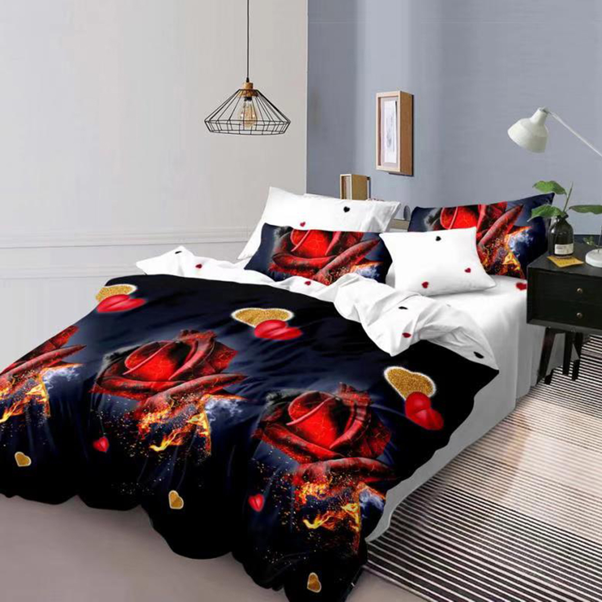 Lenjerie pat dublu,bumbac finet,6 piese,cearceaf normal 220x240cm, cearceaf pilota 200x220cm, 2 fete de perna 50x70, 2 fete de perna 70x70-M136 [1]