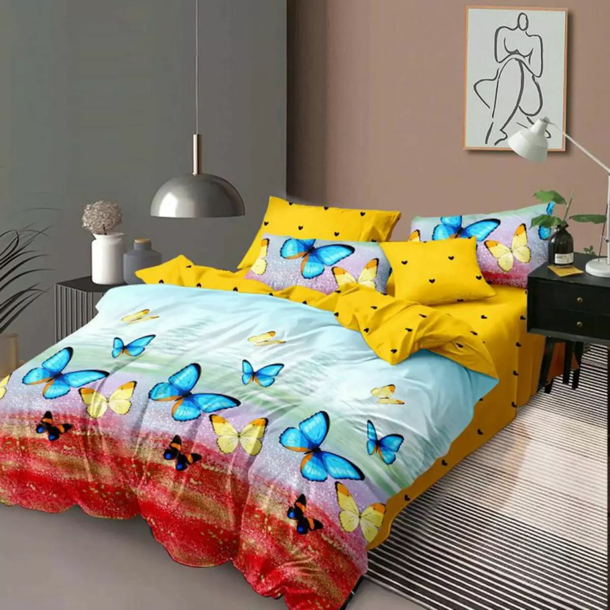 Lenjerie pat dublu,bumbac finet,6 piese,cearceaf normal 220x240cm, cearceaf pilota 200x220cm, 2 fete de perna 50x70, 2 fete de perna 70x70-M139 [1]