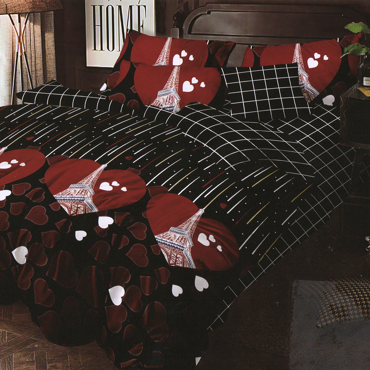 Lenjerie pat dublu,bumbac finet,6 piese,cearceaf normal 220x240cm, cearceaf pilota 200x220cm, 2 fete de perna 50x70, 2 fete de perna 70x70-M146 [1]