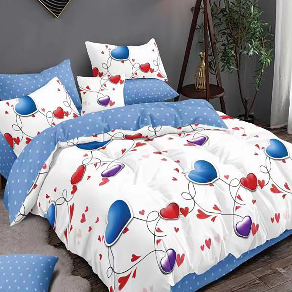Lenjerie pat dublu,bumbac finet,6 piese,cearceaf normal 220x240cm, cearceaf pilota 200x220cm, 2 fete de perna 50x70, 2 fete de perna 70x70-M151 [1]