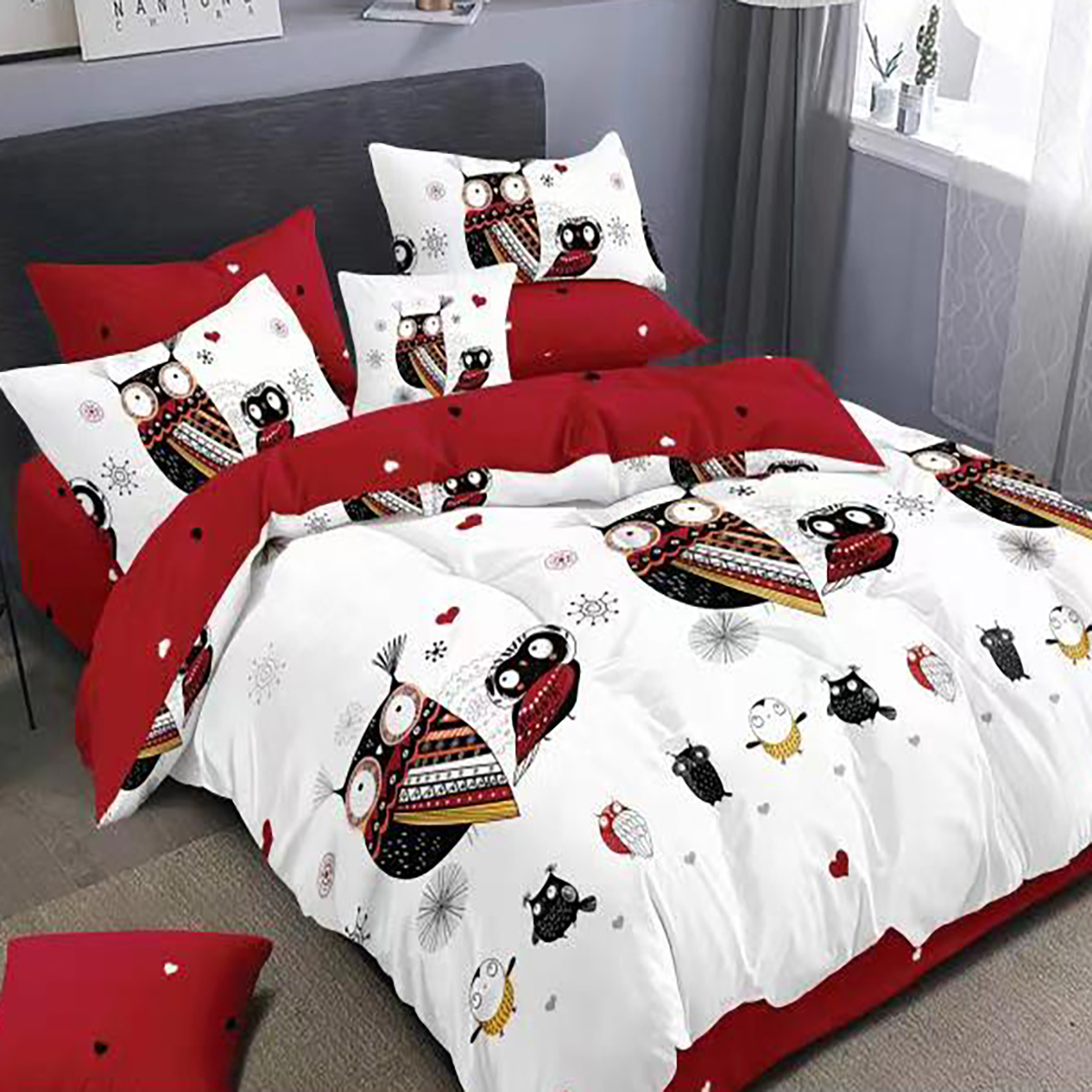 Lenjerie pat dublu,bumbac finet,6 piese,cearceaf normal 220x240cm, cearceaf pilota 200x220cm, 2 fete de perna 50x70, 2 fete de perna 70x70-M153 [1]