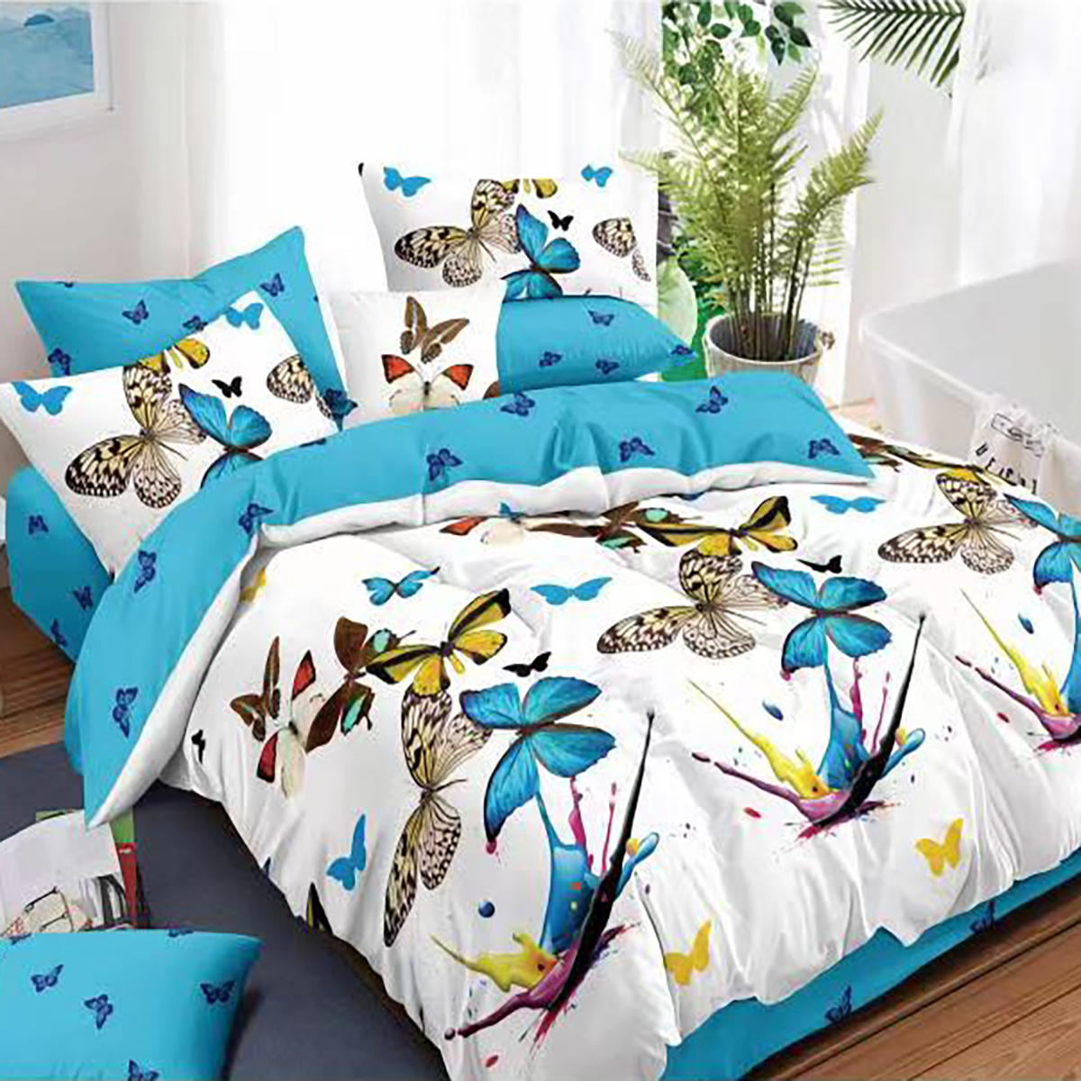 Lenjerie pat dublu,bumbac finet,6 piese,cearceaf normal 220x240cm, cearceaf pilota 200x220cm, 2 fete de perna 50x70, 2 fete de perna 70x70-M154 [1]