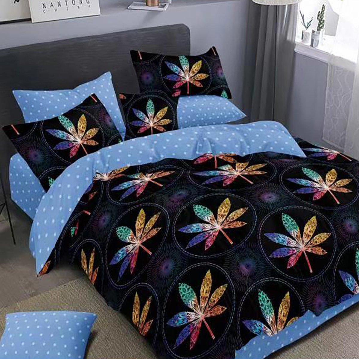 Lenjerie pat dublu,bumbac finet,6 piese,cearceaf normal 220x240cm, cearceaf pilota 200x220cm, 2 fete de perna 50x70, 2 fete de perna 70x70-M156 [1]