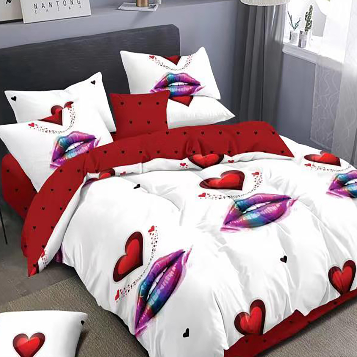 Lenjerie pat dublu,bumbac finet,6 piese,cearceaf normal 220x240cm, cearceaf pilota 200x220cm, 2 fete de perna 50x70, 2 fete de perna 70x70-M157 [1]