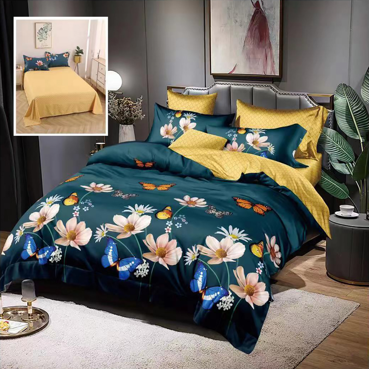 Lenjerie pat dublu,bumbac finet,6 piese,cearceaf normal 220x240cm, cearceaf pilota 200x220cm, 2 fete de perna 50x70, 2 fete de perna 70x70-M186 [1]