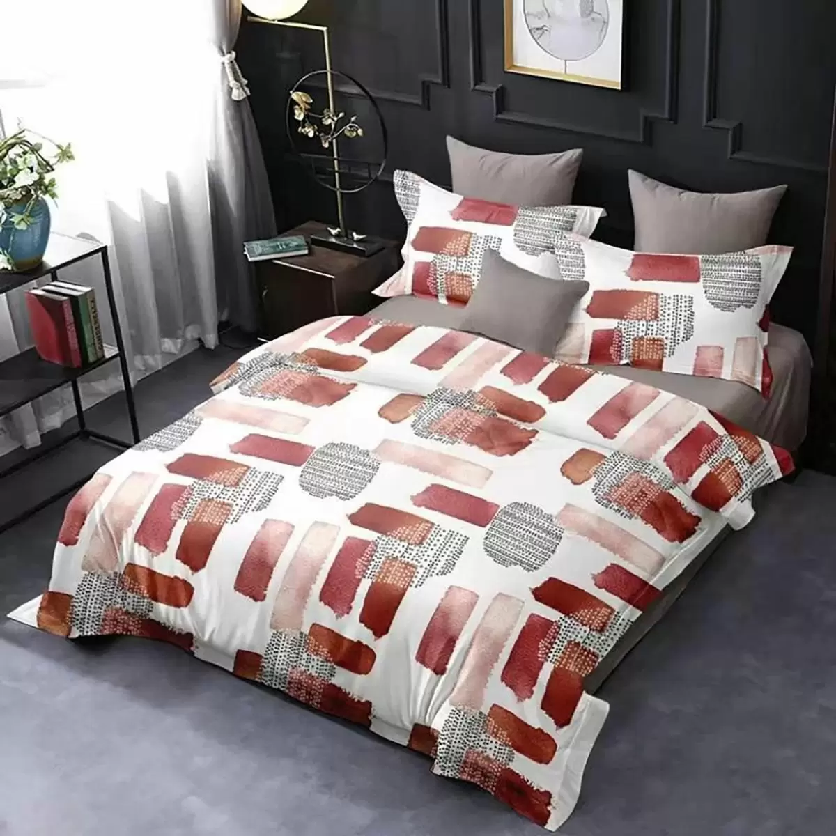 Lenjerie pat dublu,bumbac finet,6 piese,cearceaf normal 220x240cm, cearceaf pilota 200x220cm, 2 fete de perna 50x70, 2 fete de perna 70x70-M195 [1]