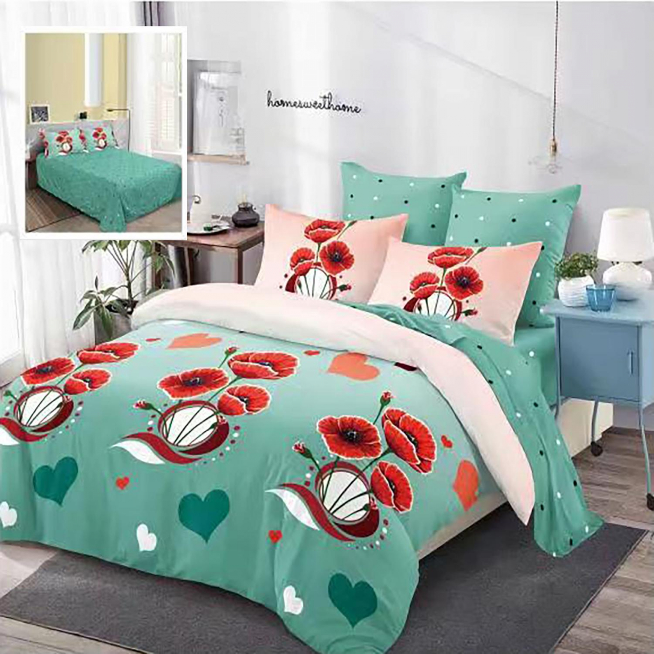 Lenjerie pat dublu,bumbac finet,6 piese,cearceaf normal 220x240cm, cearceaf pilota 200x220cm, 2 fete de perna 50x70, 2 fete de perna 70x70-M210 [1]
