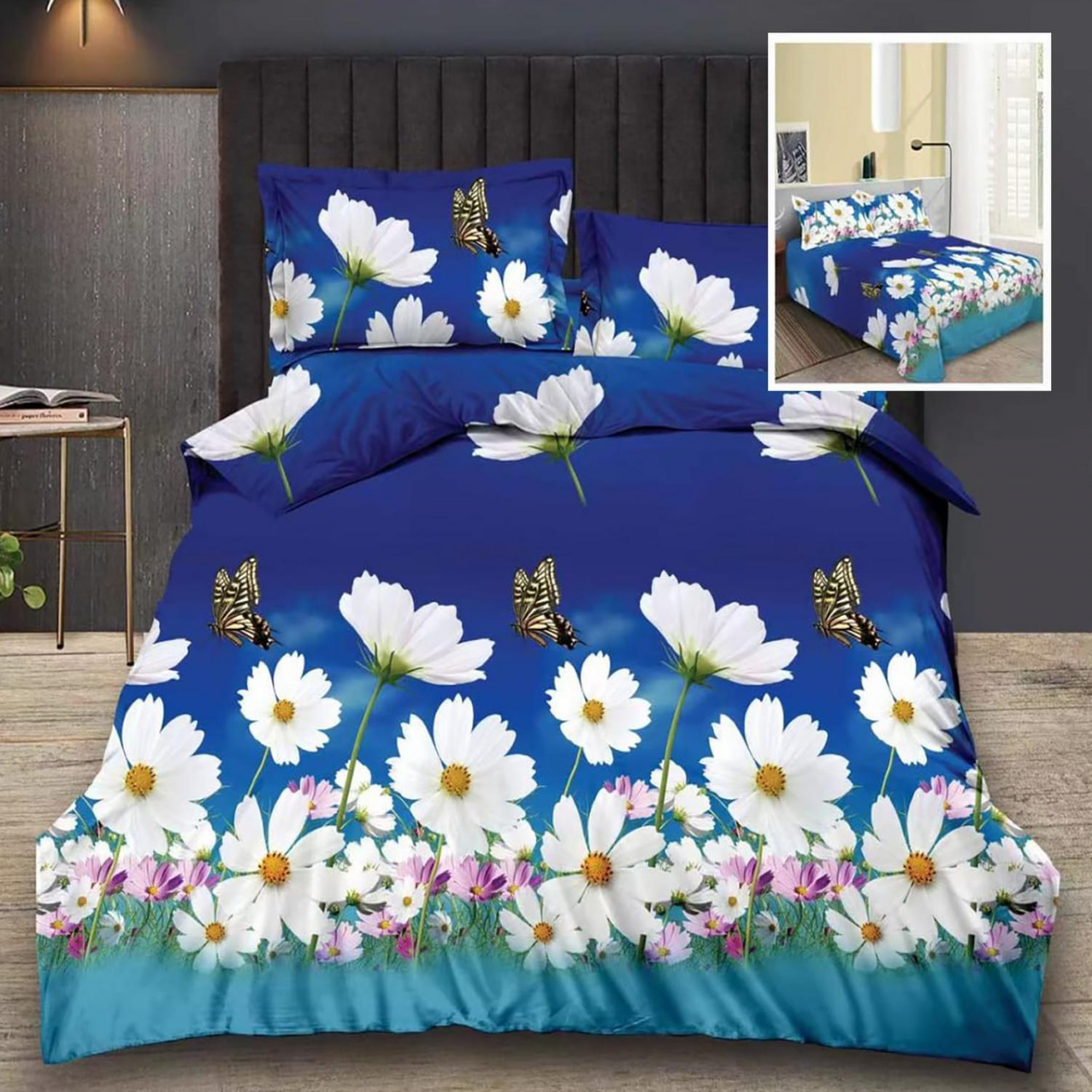 Lenjerie pat dublu,bumbac finet,6 piese,cearceaf normal 220x240cm, cearceaf pilota 200x220cm, 2 fete de perna 50x70, 2 fete de perna 70x70-M214 [1]