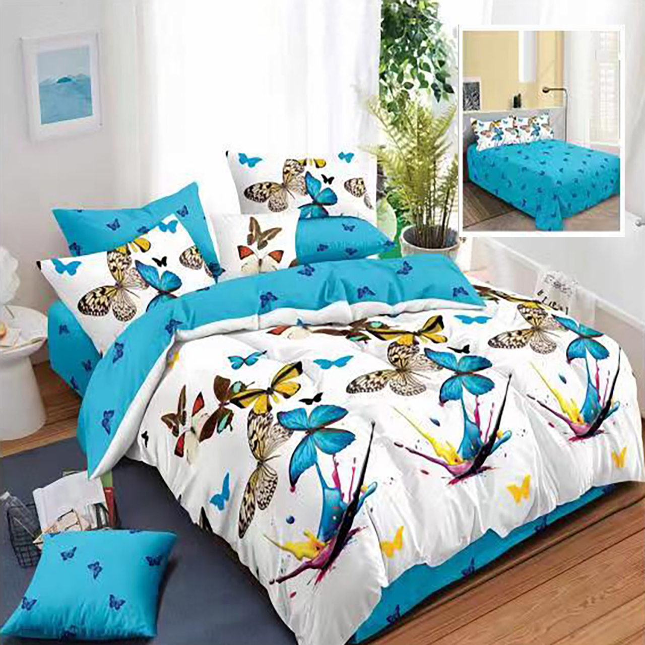 Lenjerie pat dublu,bumbac finet,6 piese,cearceaf normal 220x240cm, cearceaf pilota 200x220cm, 2 fete de perna 50x70, 2 fete de perna 70x70-M219 [1]