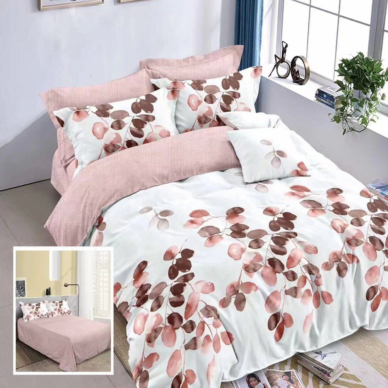 Lenjerie pat dublu,bumbac finet,6 piese,cearceaf normal 220x240cm, cearceaf pilota 200x220cm, 2 fete de perna 50x70, 2 fete de perna 70x70-M224 [1]