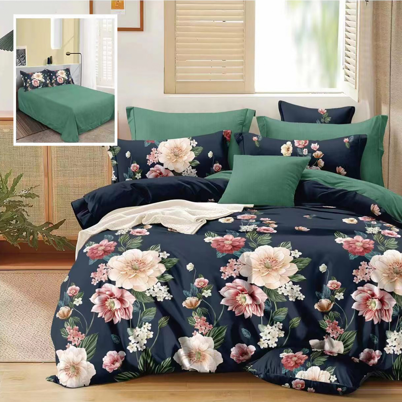 Lenjerie pat dublu,bumbac finet,6 piese,cearceaf normal 220x240cm, cearceaf pilota 200x220cm, 2 fete de perna 50x70, 2 fete de perna 70x70-M227 [1]