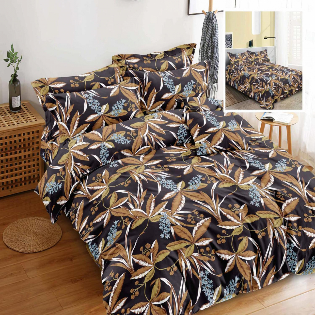 Lenjerie pat dublu,bumbac finet,6 piese,cearceaf normal 220x240cm, cearceaf pilota 200x220cm, 2 fete de perna 50x70, 2 fete de perna 70x70-M250 [1]