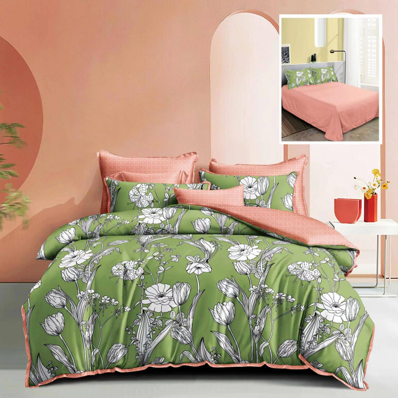 Lenjerie pat dublu,bumbac finet,6 piese,cearceaf normal 220x240cm, cearceaf pilota 200x220cm, 2 fete de perna 50x70, 2 fete de perna 70x70-M251 [1]