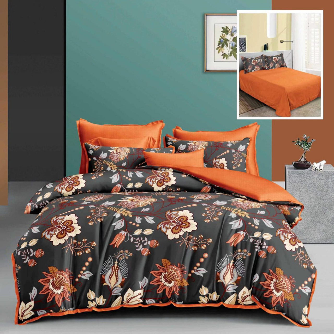 Lenjerie pat dublu,bumbac finet,6 piese,cearceaf normal 220x240cm, cearceaf pilota 200x220cm, 2 fete de perna 50x70, 2 fete de perna 70x70-M253 [1]