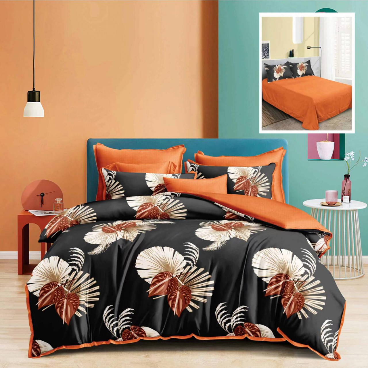 Lenjerie pat dublu,bumbac finet,6 piese,cearceaf normal 220x240cm, cearceaf pilota 200x220cm, 2 fete de perna 50x70, 2 fete de perna 70x70-M254 [1]