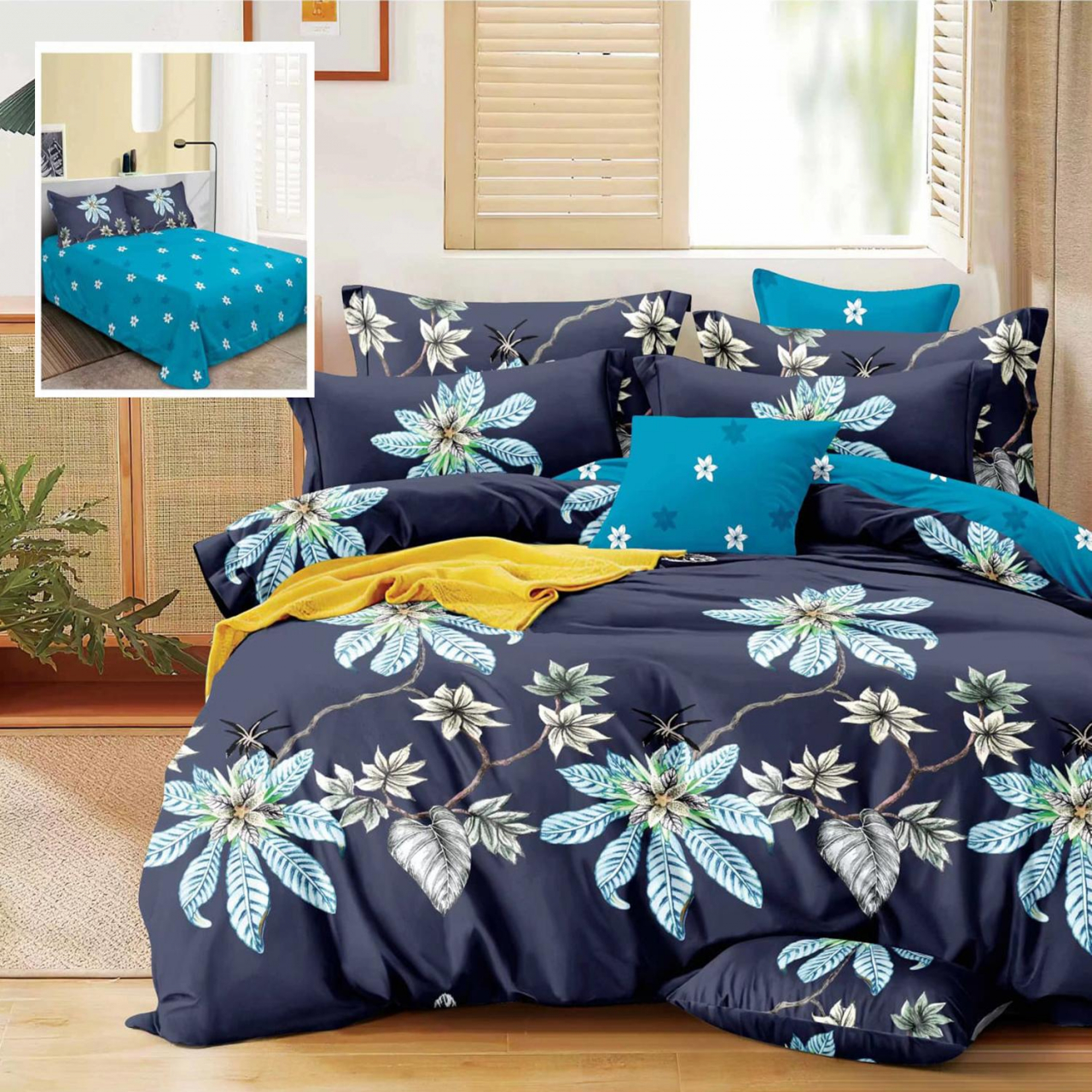 Lenjerie pat dublu,bumbac finet,6 piese,cearceaf normal 220x240cm, cearceaf pilota 200x220cm, 2 fete de perna 50x70, 2 fete de perna 70x70-M258 [1]