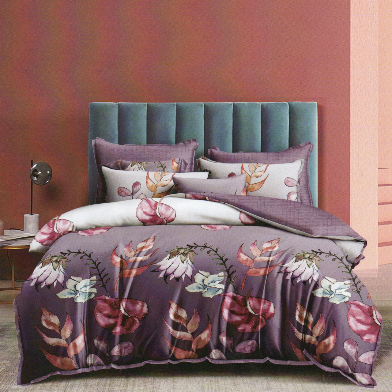 Lenjerie pat dublu,bumbac finet,6 piese,cearceaf normal 220x240cm, cearceaf pilota 200x220cm, 2 fete de perna 50x70, 2 fete de perna 70x70-M263 [1]
