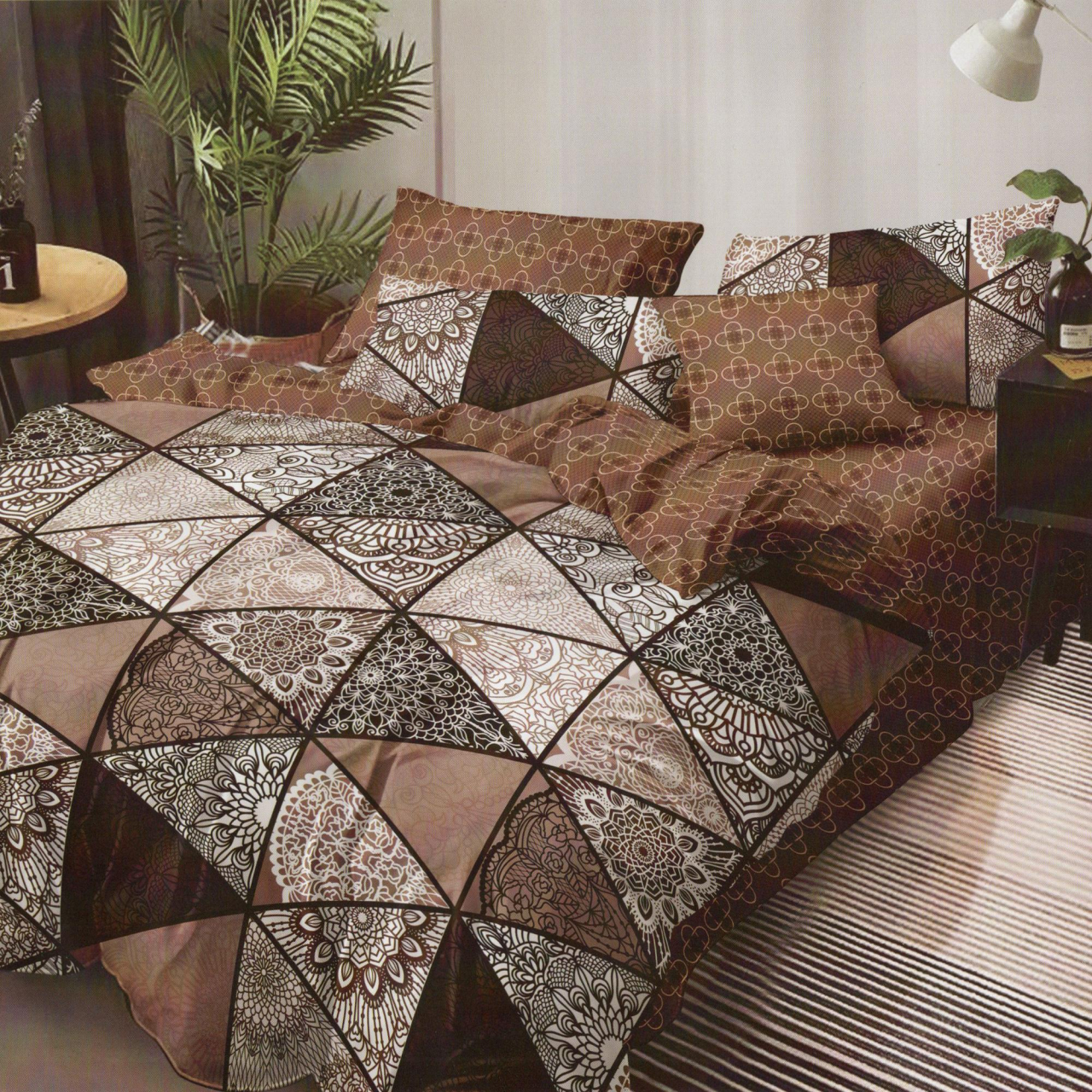 Lenjerie pat dublu,bumbac finet,6 piese,cearceaf normal 220x240cm, cearceaf pilota 200x220cm, 2 fete de perna 50x70, 2 fete de perna 70x70-M273 [1]