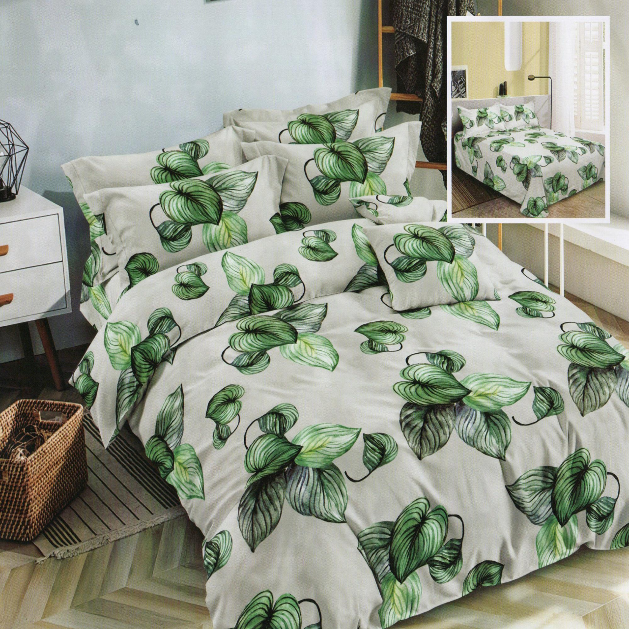 Lenjerie pat dublu,bumbac finet,6 piese,cearceaf normal 220x240cm, cearceaf pilota 200x220cm, 2 fete de perna 50x70, 2 fete de perna 70x70-M297 [1]