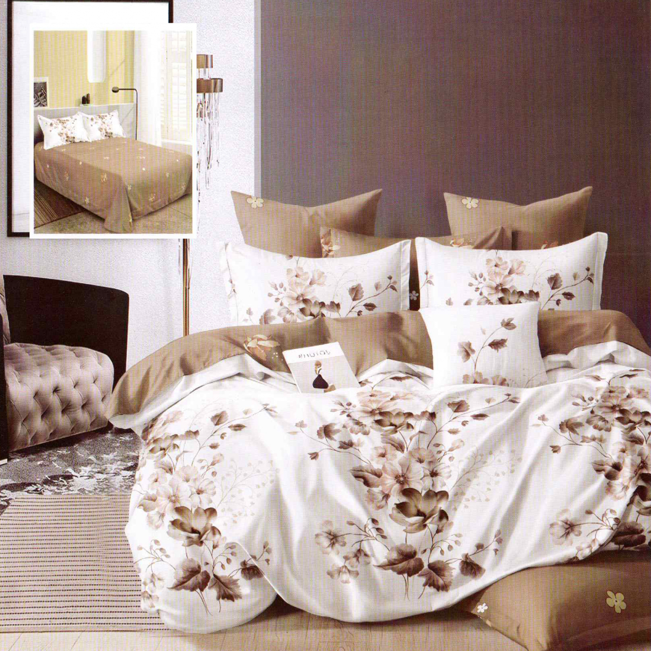 Lenjerie pat dublu,bumbac finet,6 piese,cearceaf normal 220x240cm, cearceaf pilota 200x220cm, 2 fete de perna 50x70, 2 fete de perna 70x70-M308 [1]