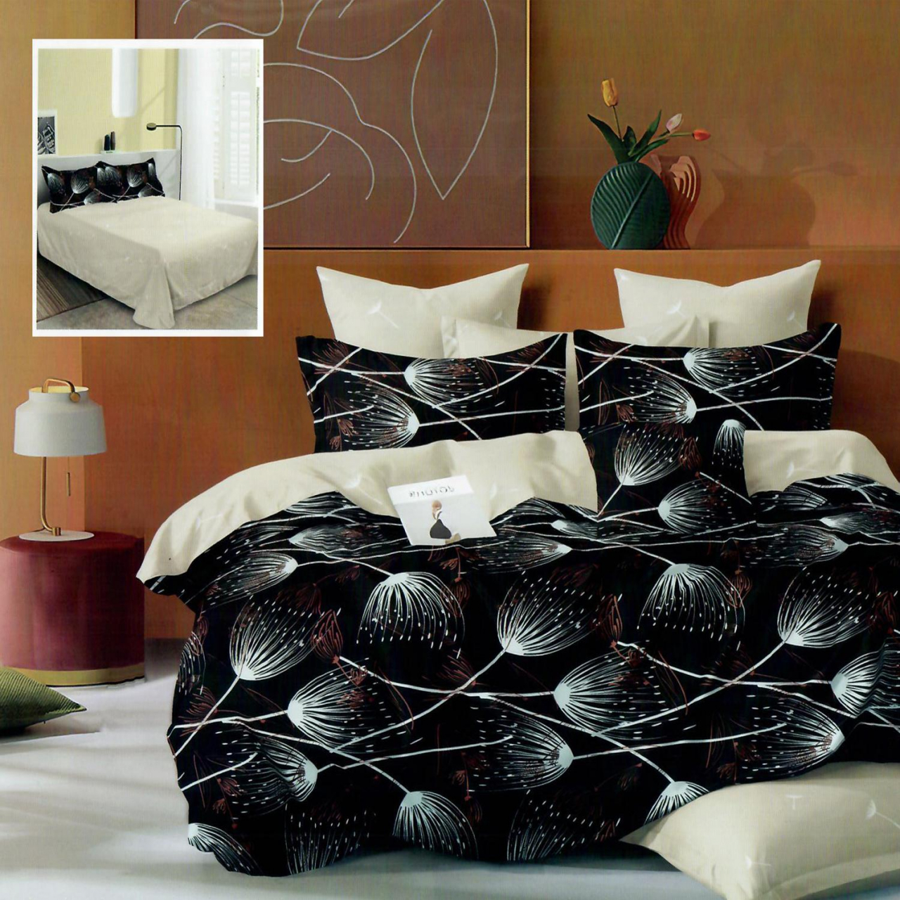 Lenjerie pat dublu,bumbac finet,6 piese,cearceaf normal 220x240cm, cearceaf pilota 200x220cm, 2 fete de perna 50x70, 2 fete de perna 70x70-M316 [1]