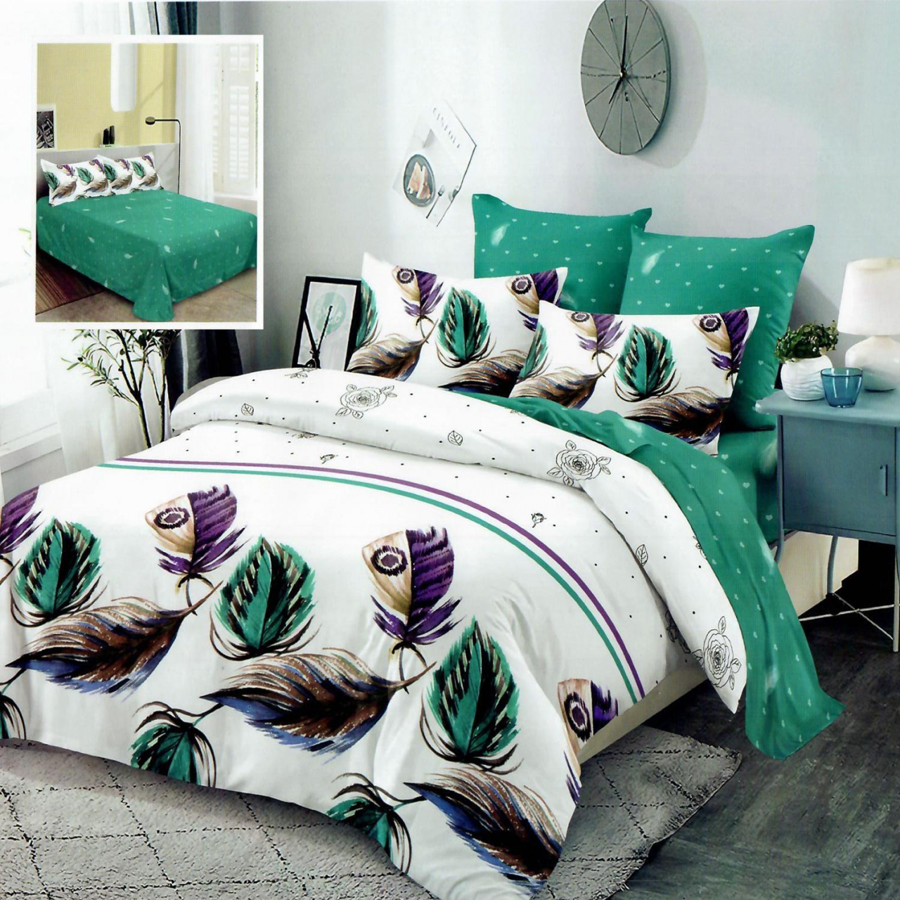 Lenjerie pat dublu,bumbac finet,6 piese,cearceaf normal 220x240cm, cearceaf pilota 200x220cm, 2 fete de perna 50x70, 2 fete de perna 70x70-M319 [1]