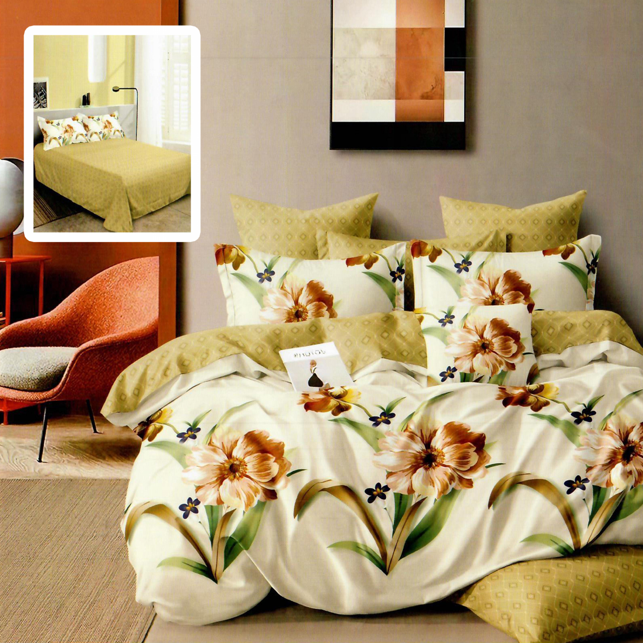 Lenjerie pat dublu,bumbac finet,6 piese,cearceaf normal 220x240cm, cearceaf pilota 200x220cm, 2 fete de perna 50x70, 2 fete de perna 70x70-M322 [1]