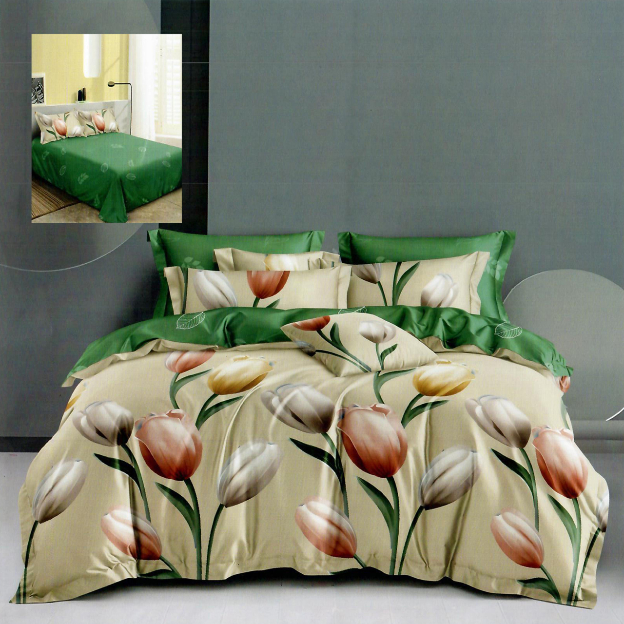 Lenjerie pat dublu,bumbac finet,6 piese,cearceaf normal 220x240cm, cearceaf pilota 200x220cm, 2 fete de perna 50x70, 2 fete de perna 70x70-M327 [1]
