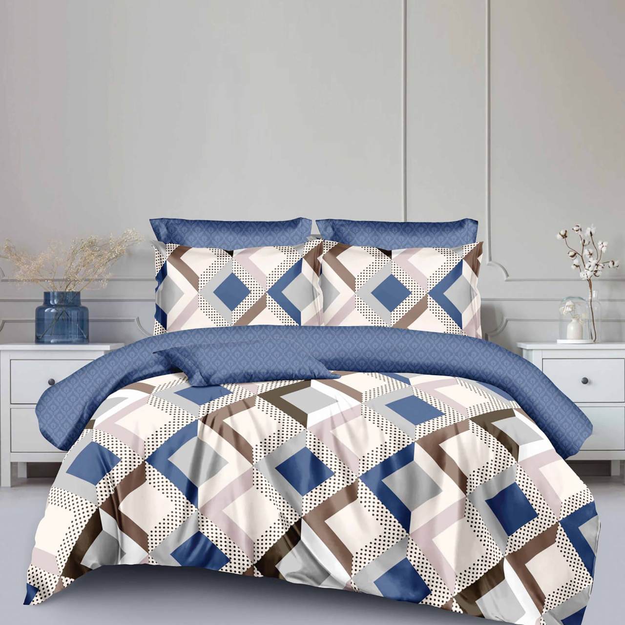 Lenjerie pat dublu,bumbac finet,6 piese,cearceaf normal 220x240cm, cearceaf pilota 200x220cm, 2 fete de perna 50x70, 2 fete de perna 70x70-M342 [1]