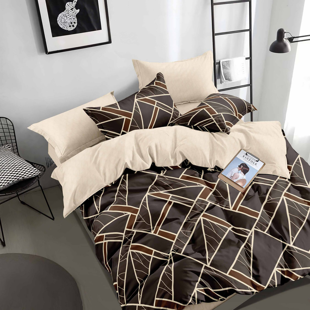 Lenjerie pat dublu,bumbac finet,6 piese,cearceaf normal 220x240cm, cearceaf pilota 200x220cm, 2 fete de perna 50x70, 2 fete de perna 70x70-M345 [1]
