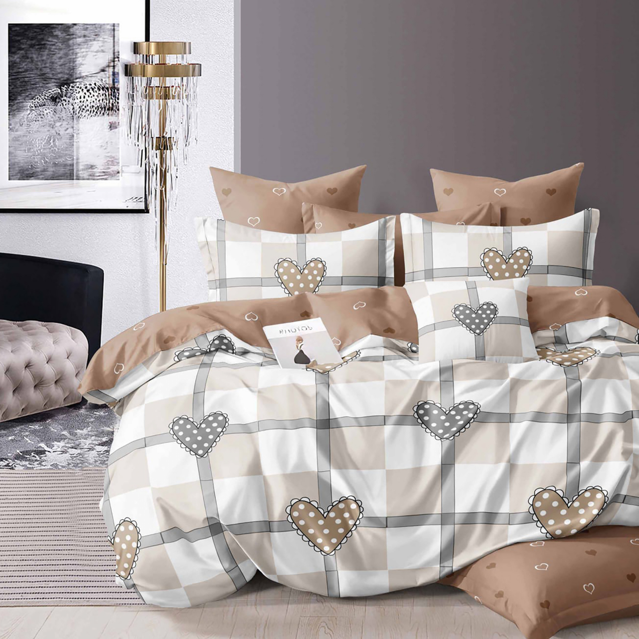 Lenjerie pat dublu,bumbac finet,6 piese,cearceaf normal 220x240cm, cearceaf pilota 200x220cm, 2 fete de perna 50x70, 2 fete de perna 70x70-M347 [1]