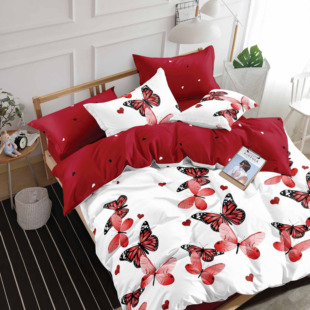 Lenjerie pat dublu,bumbac finet,6 piese,cearceaf normal 220x240cm, cearceaf pilota 200x220cm, 2 fete de perna 50x70, 2 fete de perna 70x70-M351 [1]