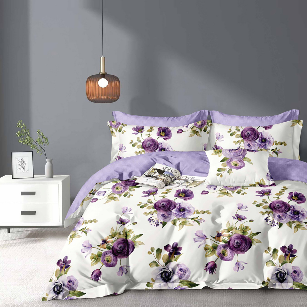 Lenjerie pat dublu,bumbac finet,6 piese,cearceaf normal 220x240cm, cearceaf pilota 200x220cm, 2 fete de perna 50x70, 2 fete de perna 70x70-M353 [1]
