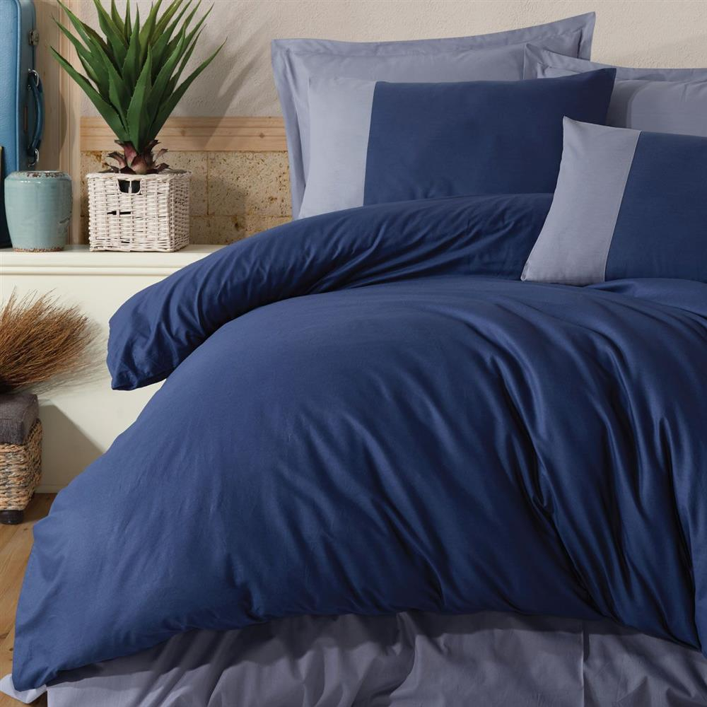 Lenjerie pat dublu,bumbac ranforce,4 piese,bleumarin cu albastru,PureV3-A1494 [2]