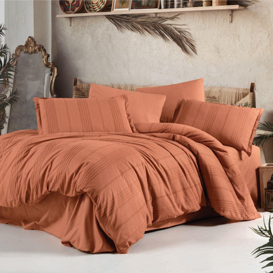 Lenjerie pat dublu,bumbac ranforce,4 piese,caramiziu,Arakis V2-A1499 [2]