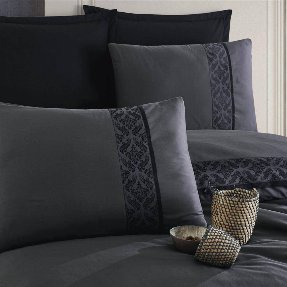 Lenjerie pat dublu,bumbac ranforce,4 piese,gri,Nienna V2-A1497 [2]