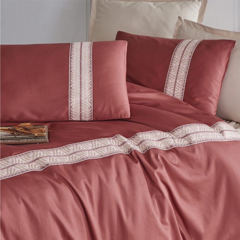 Lenjerie pat dublu,bumbac ranforce,4 piese,caramiziu cu bej,Olein V2 V2-A1498 [3]