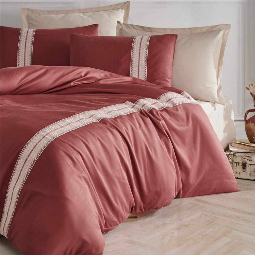 Lenjerie pat dublu,bumbac ranforce,4 piese,caramiziu cu bej,Olein V2 V2-A1498 [2]