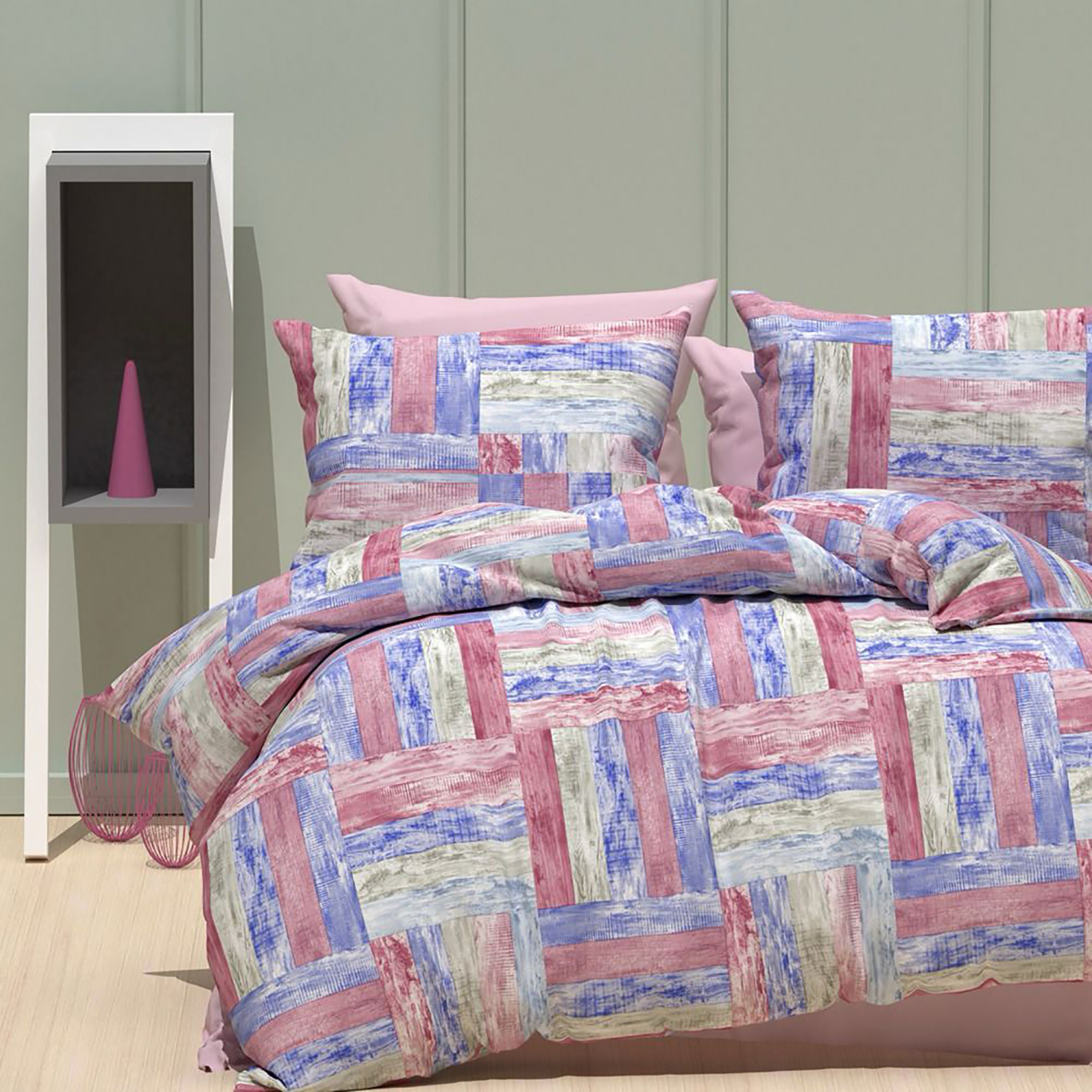 Lenjerie pat dublu,bumbac ranforce,4 piese,multicolora cu dungi,RNFN165-A723 [1]
