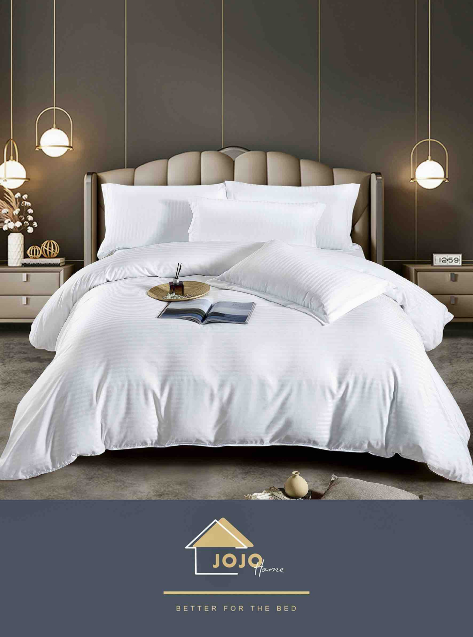 Lenjerie pat dublu cu 6 piese,damasc satinat,cearceaf cu elastic,dungi 1cm,alba-A1398 [3]